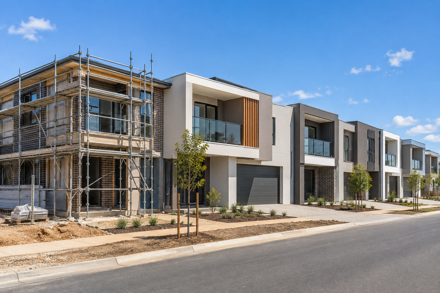 New townhouses under construction in a South Australian growth estate